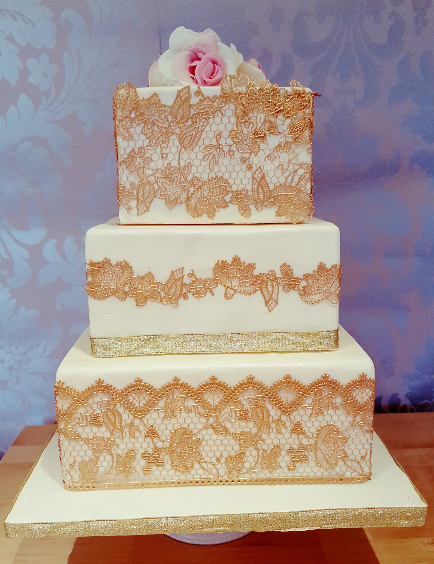 Three tier square wedding cake